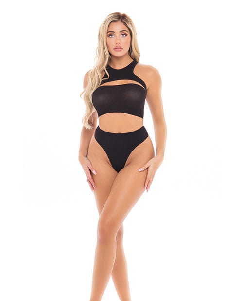 Rene Rofe Lingerie Set One Size Fits Most / Black Pink Lipstick 'Divine' Bandeau, Harness Top, & High Waist Thong by Rene Rofe at the Haus of Shag