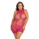 Pink Rene Rofe Reckless Lace Mini Dress bodysuit with high neckline and sheer design