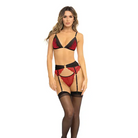 Rene Rofe Underneath It All Bra Garter Belt & G-string - Red / Small/Medium - Lingerie Set