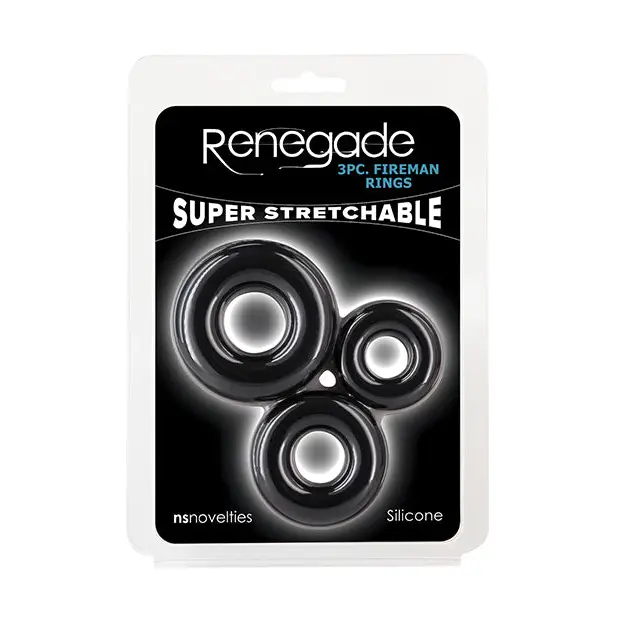 Renegade Fireman Cock Rings - Pack of 3 Black - Penis Enhancement