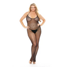 Rhinestone Fishnet Halter Top Bodystocking Black Qn - Bodystocking