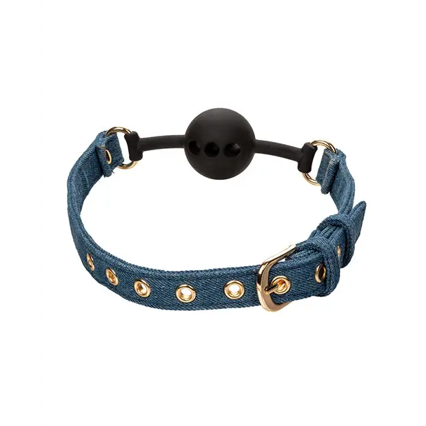 Blue denim bracelet with gold studs from the Ride ’em Premium Denim Collection Ball Gag