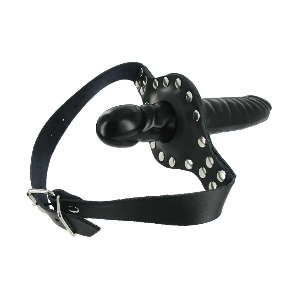 Black leather collar with metal buckle from Ride Me Mouth Gag product line