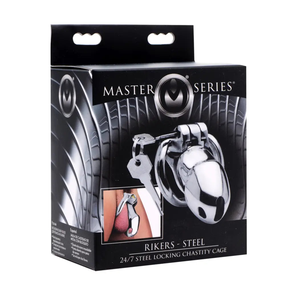 Master Series Cock Cage Rikers 24-7 Stainless Steel Locking Chastity Cage at the Haus of Shag