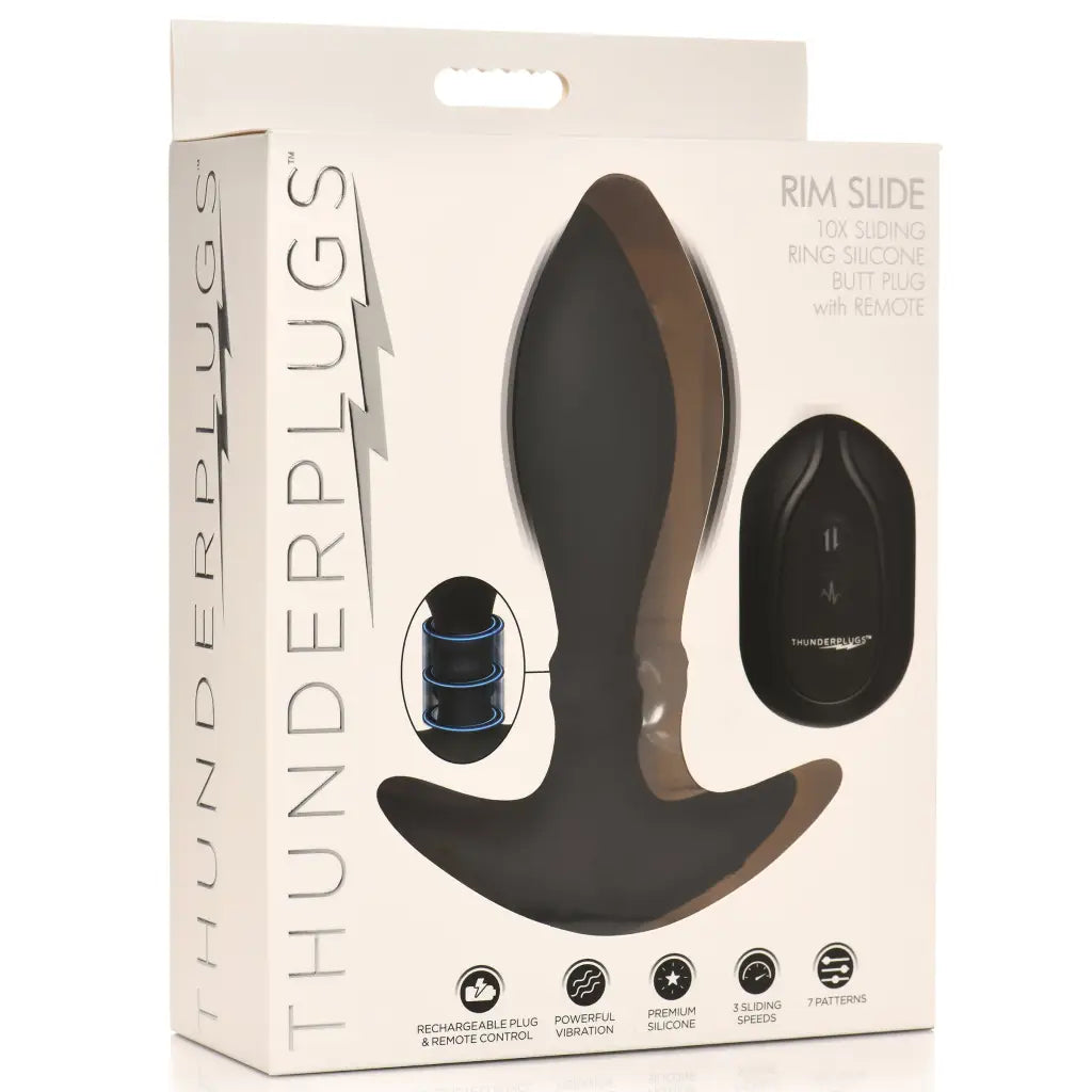 Rim Slide 10x Sliding Ring Silicone Butt Plug With Remote - Black - Powered Butt Plug