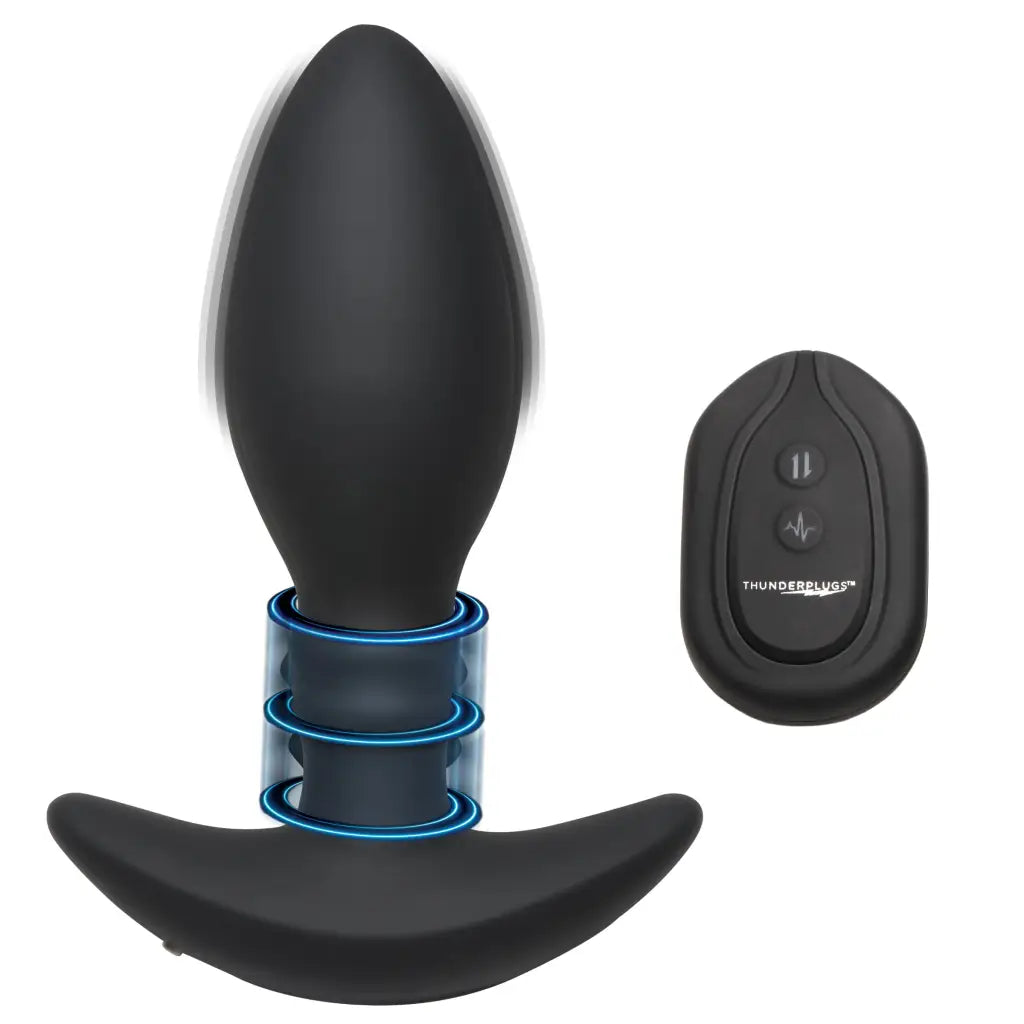 Rim Slide 10x Sliding Ring Silicone Butt Plug With Remote - Black - Powered Butt Plug