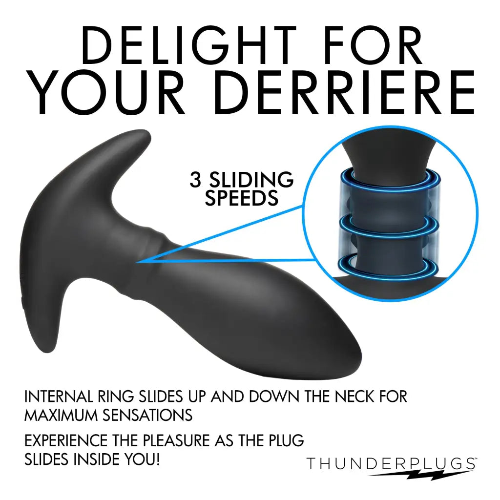 Rim Slide 10x Sliding Ring Silicone Butt Plug With Remote - Black - Powered Butt Plug