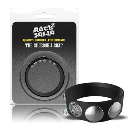 Doc Johnson Cock Ring Rock Solid Silaflex 3-Snap (Adjustable) Black at the Haus of Shag