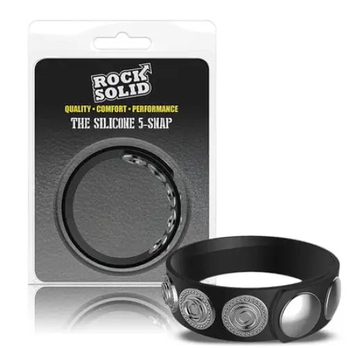 Doc Johnson Cock Ring Rock Solid Silaflex 5-Snap (Adjustable) Black at the Haus of Shag