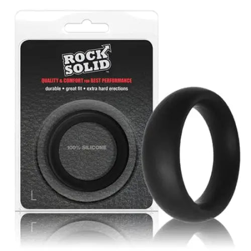 Doc Johnson Cock Ring Rock Solid Silicone Black C Ring, Large (2in) in a Clamshell at the Haus of Shag