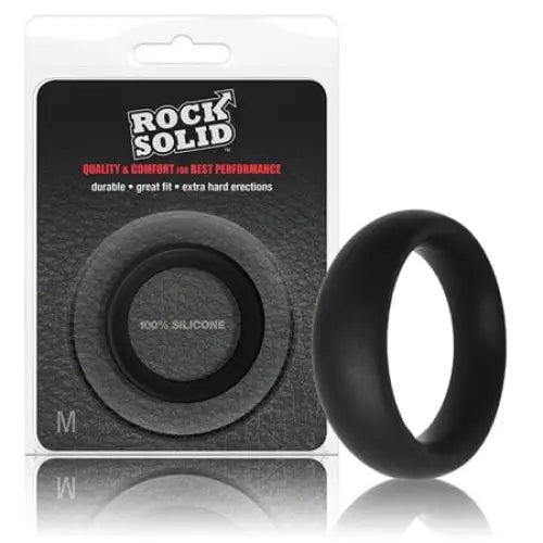 Doc Johnson Cock Ring Rock Solid Silicone Black C Ring, Medium (1 7/8in) in a Clamshell at the Haus of Shag