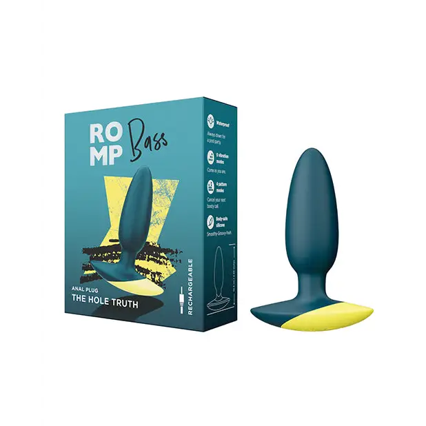 ROMP Bass Green Rechargeable Silicone Vibrating Anal Plug - Green - Powered Butt Plug