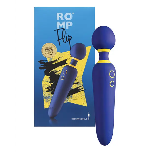 ROMP Flip Blue Rechargeable Silicone Wand Massager - Blue - Wand