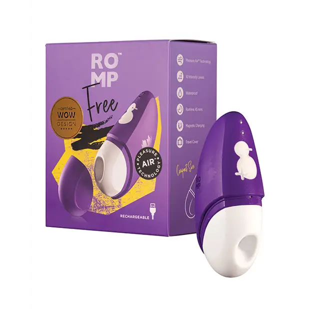 ROMP Free Purple Rechargeable Silicone Pleasure Air Clitoral Vibrator - Purple - Stimulators