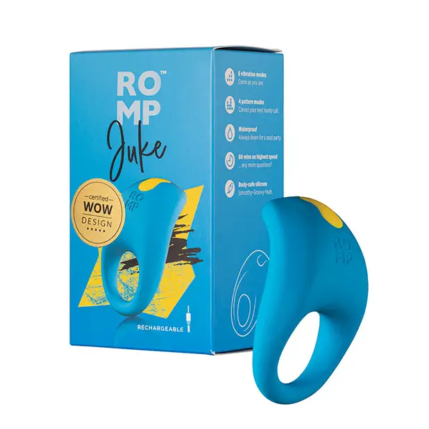 ROMP Juke Blue Rechargeable Silicone Vibrating Cock Ring - Blue - Cock Ring