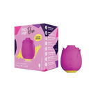 Rose-shaped pink silicone clitoral stimulator with ROMP Rose Pleasure Air patterns and packaging