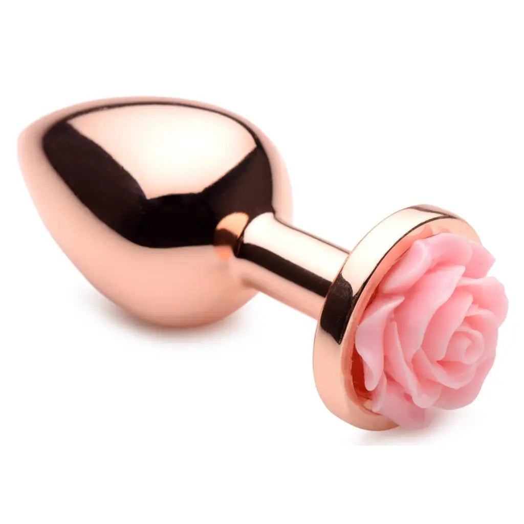 Booty Sparks Jewel Plug Rose Gold Anal Plug With Pink Flower at the Haus of Shag