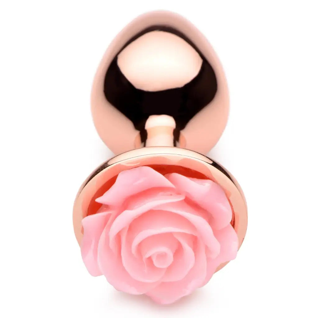 Booty Sparks Jewel Plug Rose Gold Anal Plug With Pink Flower at the Haus of Shag