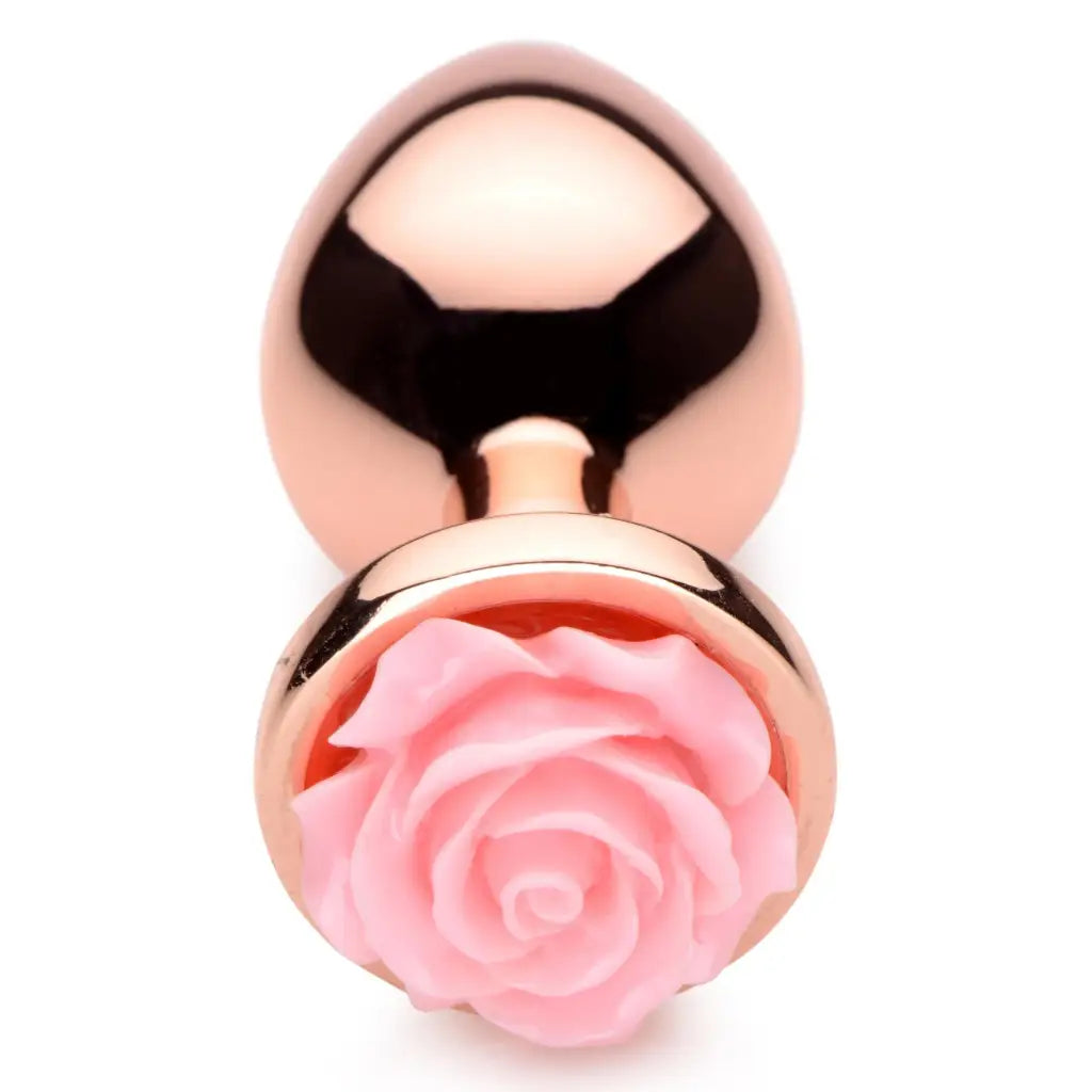 Booty Sparks Jewel Plug Rose Gold Anal Plug With Pink Flower at the Haus of Shag