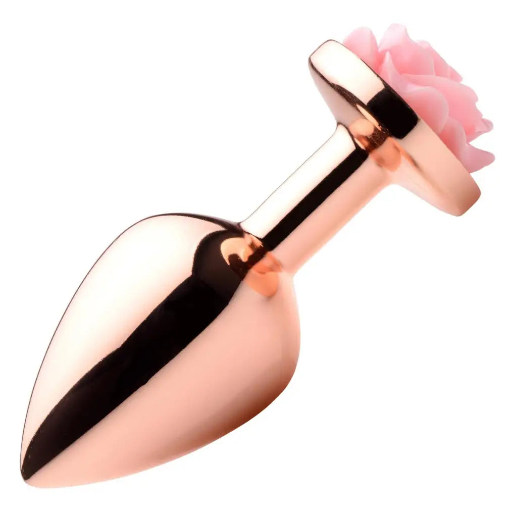 Booty Sparks Jewel Plug Medium Rose Gold Anal Plug With Pink Flower at the Haus of Shag