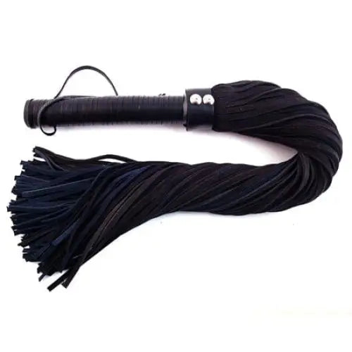 Rouge Flogger Suede w/Leather Handle - Black Leather Flogger with Blue Wrapped Grip