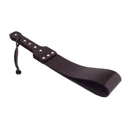 Black Rouge folded paddle with metal studs and wrist strap for BDSM