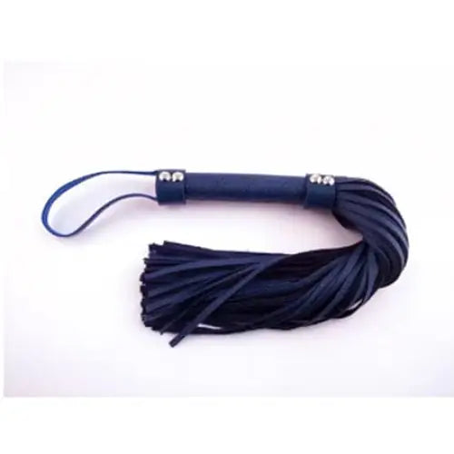 Navy blue Rouge H-Style leather flogger with multiple tails and wrist loop