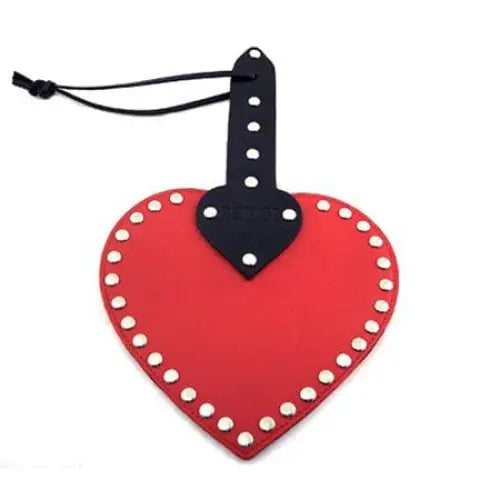 Rouge Heart Paddle Red – Heart-shaped red leather paddle with studded edges and black handle