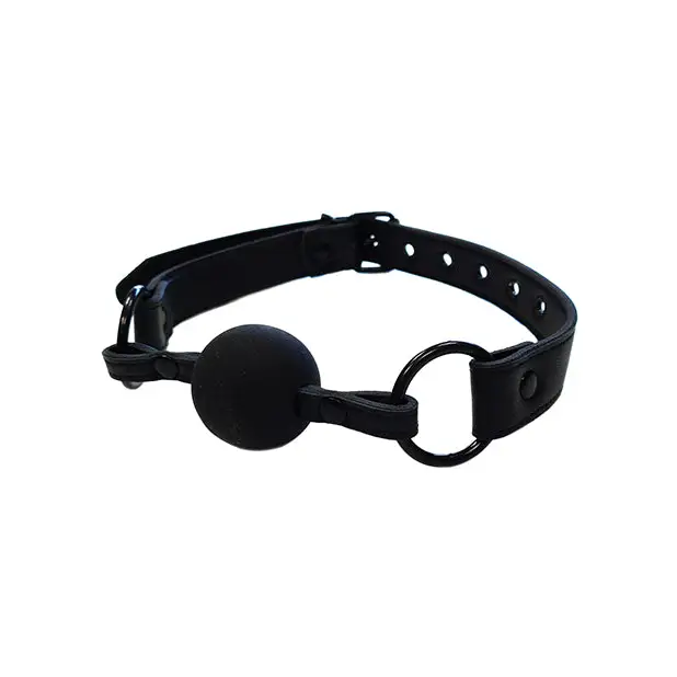 Rouge Leather Ball Gag Black with Black Accessories - Ball Gag