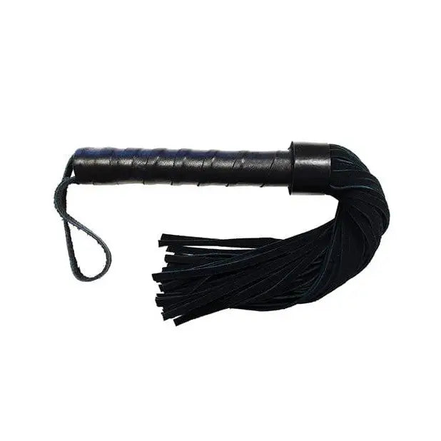 Rouge leather handle short suede flogger with black leather tails for impact play