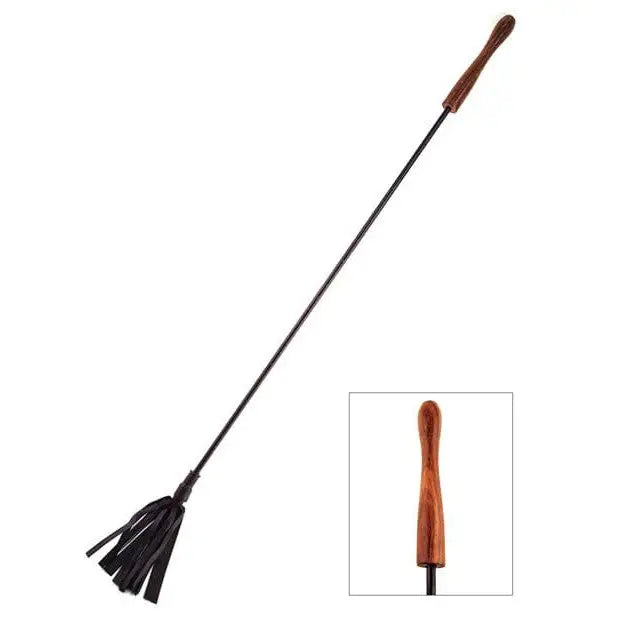 Rouge Leather Riding Crop with rounded wooden handle and leather tassels