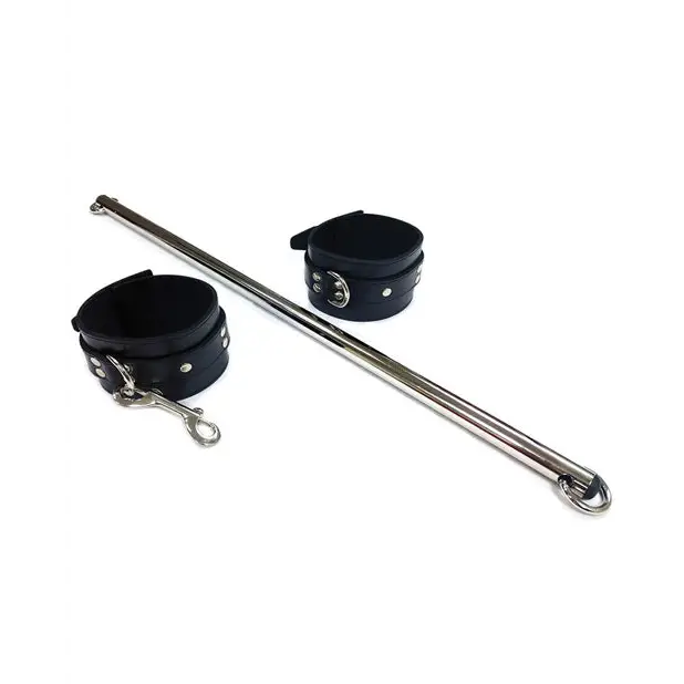 Black leather cuffs with silver clasps for Rouge Leg Spreader Bar 30in Adjustable