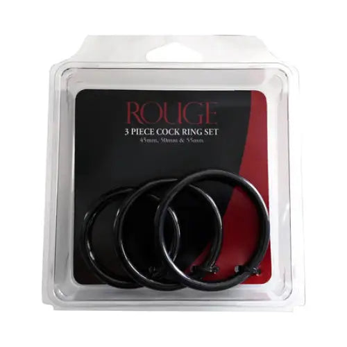 Rouge Stainless Steel 3 Piece Cock Ring Set (45/50/55mm) Black - Cock Ring