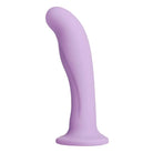 Close-up of a purple Royal Heart Silicone Harness Dildo on a white background