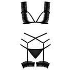 Magic Silk Lingerie Lingerie Set Ruffled Bra Garter & Panty Black at the Haus of Shag