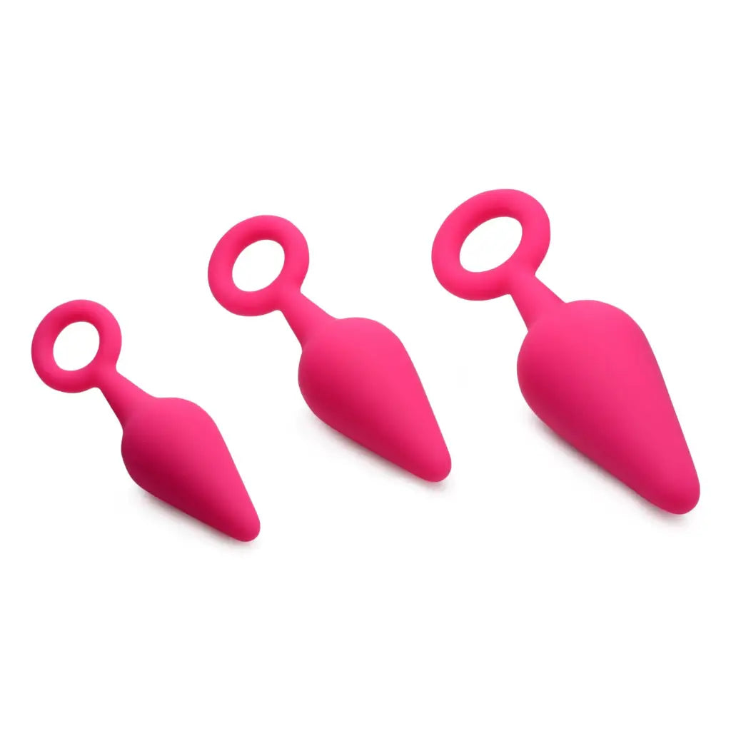 Rump Ringers 3 Piece Silicone Anal Plug Set with Ring Handles in Pink