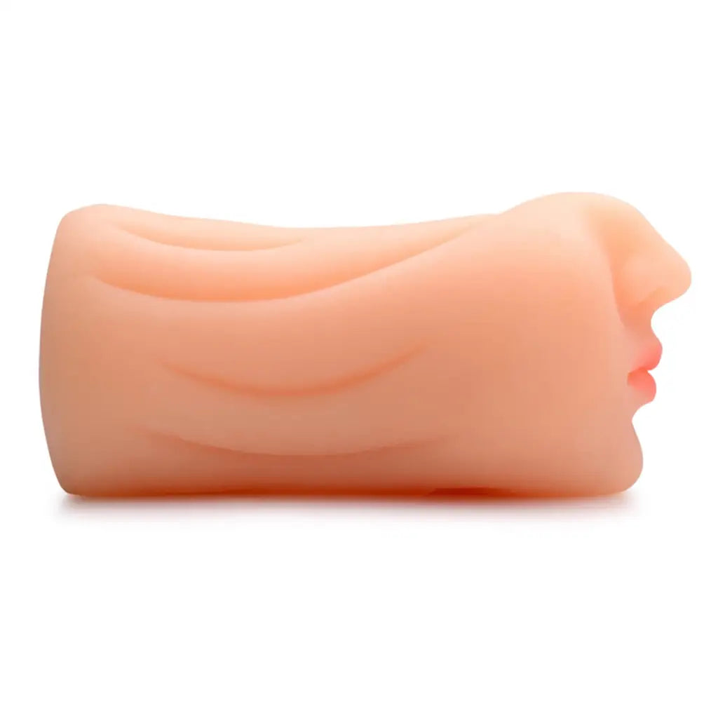 Sarahs Sexy Mouth Stroker: Flesh-colored cylindrical object with lip-like protrusion