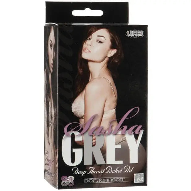 Sasha Grey Ultraskyn Deep Throat Sucker packaging with provocative image of a woman