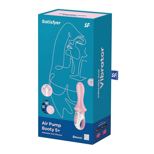 Satisfyer Air Pump Booty 5+ Inflatable Vibrator packaging featuring the air pump booty