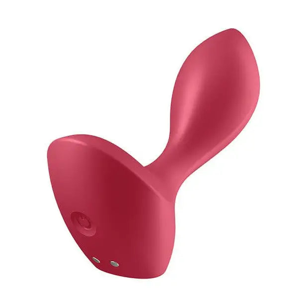 Close-up of Satisfyer Backdoor Lover pink vibrating plug on a white background