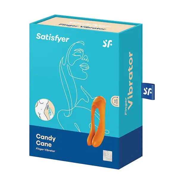 Close-up of Satisfyer Candy Cane box for dual motor finger vibrator