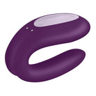 Purple Satisfyer Double Joy partner vibrator with smooth surface and white control panel