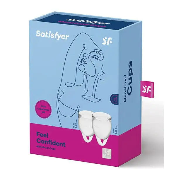 Saferaft SF Toilet Seat, white, displayed in Satisfyer Feel Confident Menstrual Cup package