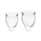 Two clear glass cups highlighted in the Satisfyer Feel Confident Menstrual Cup product range