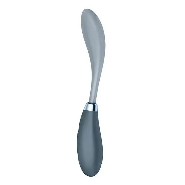 Satisfyer G Spot Flex 3 with sleek, gray butter knife and curved handle with metallic accent