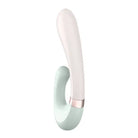 Curved two-toned Satisfyer Heat Wave massager with smooth surface and metallic accent band