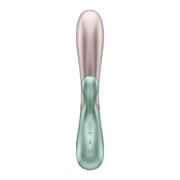 Close-up of Satisfyer Hot Lover green and pink brush on white background