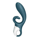 Curved teal and white Satisfyer Hug Me personal massager with ergonomic design