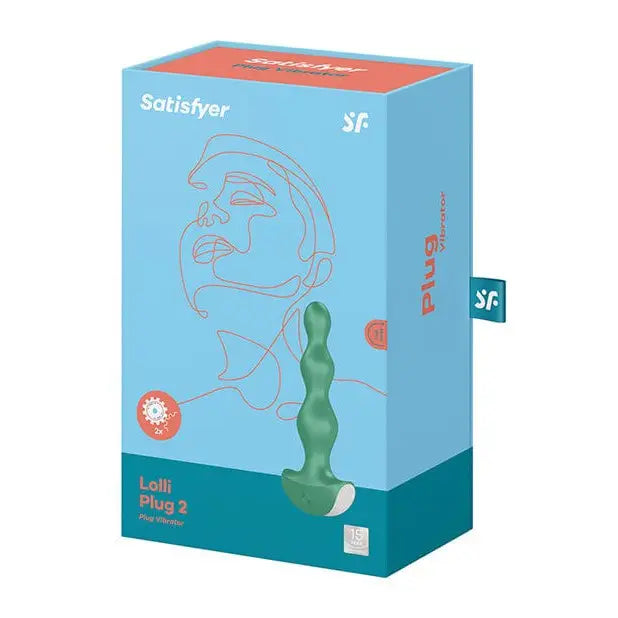 Close-up of the Satisfyer Lolli Plug package containing a green dille accessory