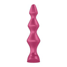 Pink plastic vase with curved design alongside the Satisfyer Lolli Plug